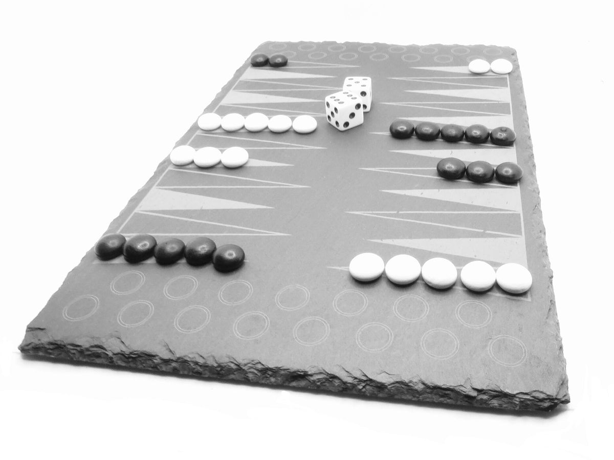 Backgammon-Spiel aus Naturschiefer, 30x20 cm mit Würfeln