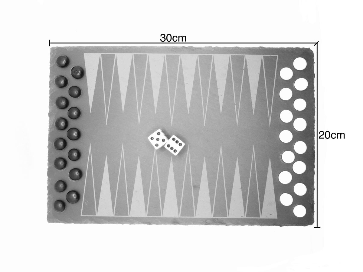 Backgammon-Spiel aus Naturschiefer, 30x20 cm mit Würfeln